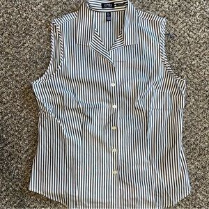 Jones New York Gray and White Striped Button Down Shirt Size Womens Large
